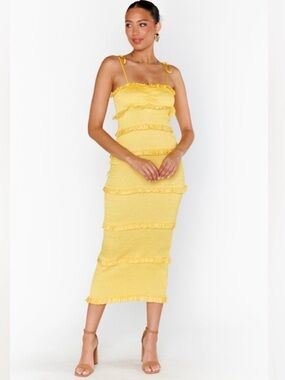 Show Me Your Mumu Sunny Yellow Ruffle-Trim Midi Dress